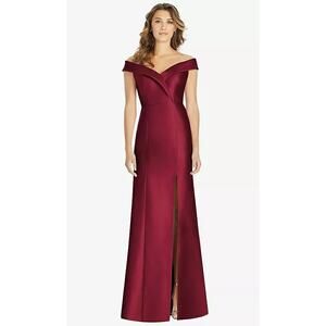2812 NWOT Alfred Snug D760 Off-the-Shoulder Cuff Trumpet Gown with Front Slit